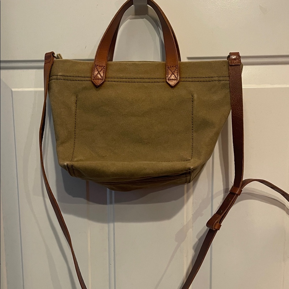 Madewell Olive Green Canvas Tote Crossbody with Leather Straps